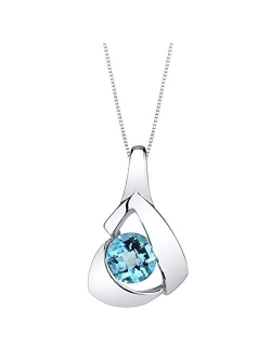 925 Sterling Silver Chiseled Solitaire Pendant Necklace for Women in Various Gemstones, Round Shape 6mm, with 18 inch Chain