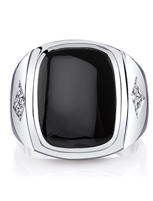 Peora Men's Genuine Black Onyx Knight Signet Ring 925 Sterling Silver, Large 15x12mm Cushion Cut Sizes 8 to 13