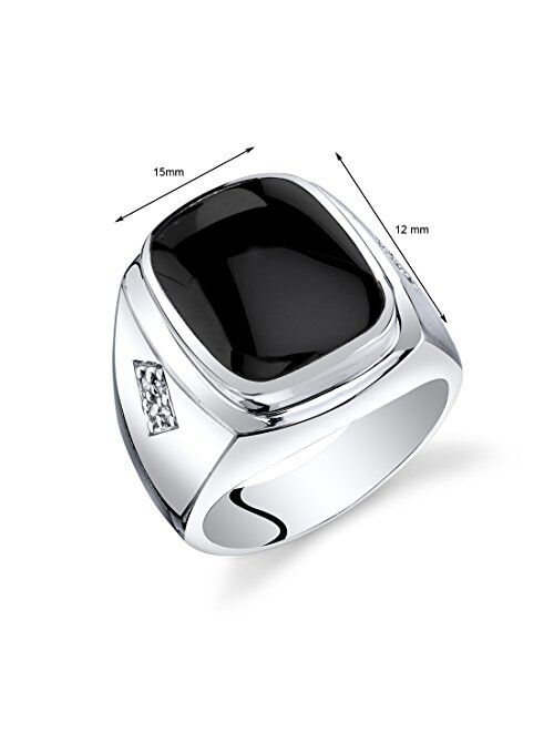 Peora Men's Genuine Black Onyx Knight Signet Ring 925 Sterling Silver, Large 15x12mm Cushion Cut Sizes 8 to 13