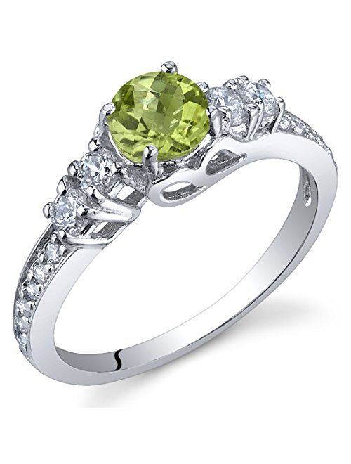 Peora Peridot Solstice Ring for Women 925 Sterling Silver, Natural Gemstone Birthstone, 0.50 Carat Round Shape, Comfort Fit, Sizes 5 to 9