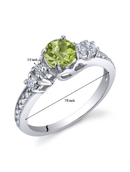 Peora Peridot Solstice Ring for Women 925 Sterling Silver, Natural Gemstone Birthstone, 0.50 Carat Round Shape, Comfort Fit, Sizes 5 to 9