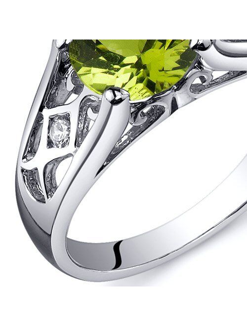 Peora Genuine Peridot Ring for Women 925 Sterling Silver, 1.25 Carats Round Shape, Cathedral Style Solitaire, Sizes 5 to 9