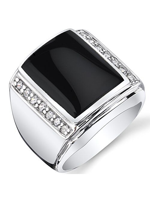 Peora Men's Genuine Black Onyx Aston Signet Ring 925 Sterling Silver, Large 15x12mm Rectangular Shape Sizes 8 to 13