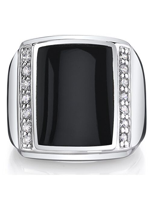 Peora Men's Genuine Black Onyx Aston Signet Ring 925 Sterling Silver, Large 15x12mm Rectangular Shape Sizes 8 to 13