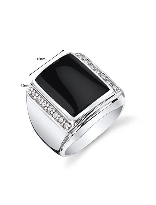 Peora Men's Genuine Black Onyx Aston Signet Ring 925 Sterling Silver, Large 15x12mm Rectangular Shape Sizes 8 to 13