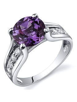 Simulated Alexandrite Cathedral Ring in Sterling Silver, Round Shape, 8mm, 2.75 Carat total, Comfort Fit, Sizes 5 to 9