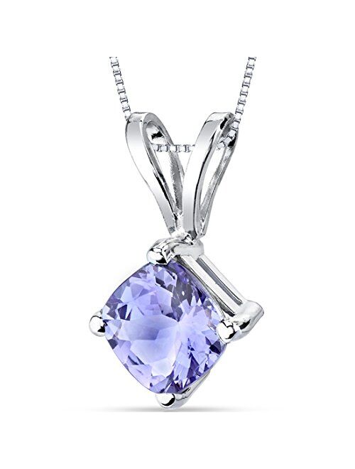 Peora Tanzanite Pendant for Women 14K White Gold, Genuine Gemstone Classic Solitaire, 1 Carat Cushion Cut, 6mm, AAA Grade