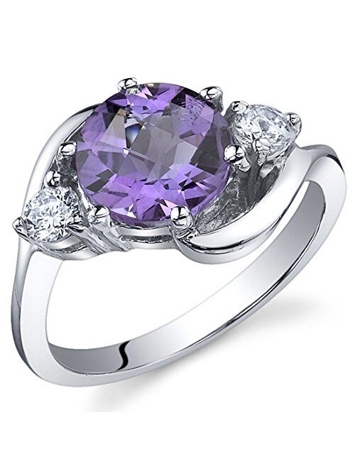 Peora Amethyst 3-Stone Ring for Women 925 Sterling Silver, Natural Gemstone, 1.75 Carats Round Shape 8mm, Sizes 5 to 9