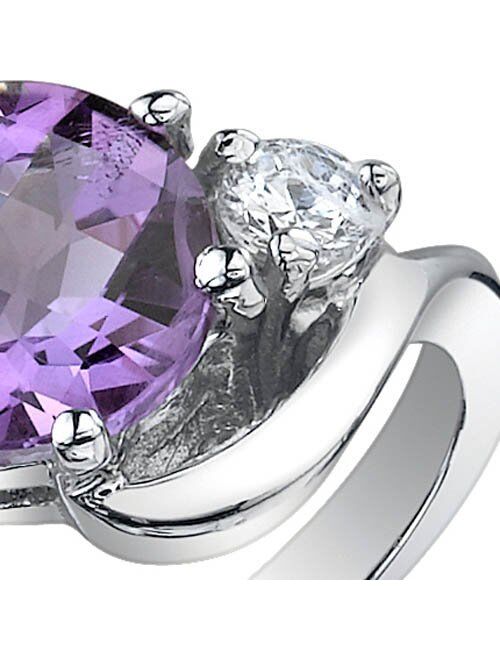 Peora Amethyst 3-Stone Ring for Women 925 Sterling Silver, Natural Gemstone, 1.75 Carats Round Shape 8mm, Sizes 5 to 9