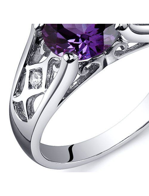 Peora Simulated Alexandrite Cathedral Solitaire Ring for Women 925 Sterling Silver, 1.75 Carats Round Shape 7mm, Sizes 5 to 9