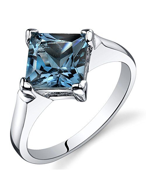 Peora London Blue Topaz Engagement Ring for Women 925 Sterling Silver, Natural Gemstone, 2 Carats Princess Cut 7mm, Comfort Fit, Sizes 5 to 9