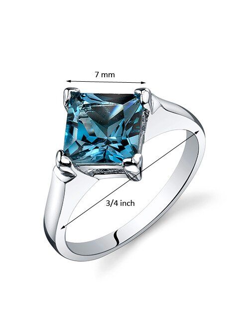 Peora London Blue Topaz Engagement Ring for Women 925 Sterling Silver, Natural Gemstone, 2 Carats Princess Cut 7mm, Comfort Fit, Sizes 5 to 9