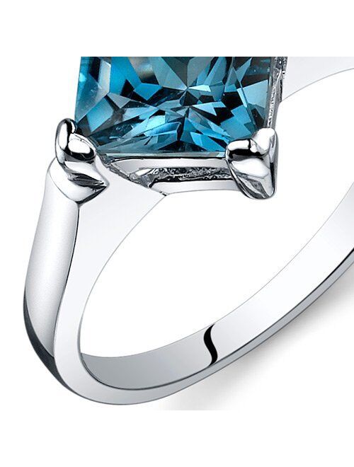 Peora London Blue Topaz Engagement Ring for Women 925 Sterling Silver, Natural Gemstone, 2 Carats Princess Cut 7mm, Comfort Fit, Sizes 5 to 9