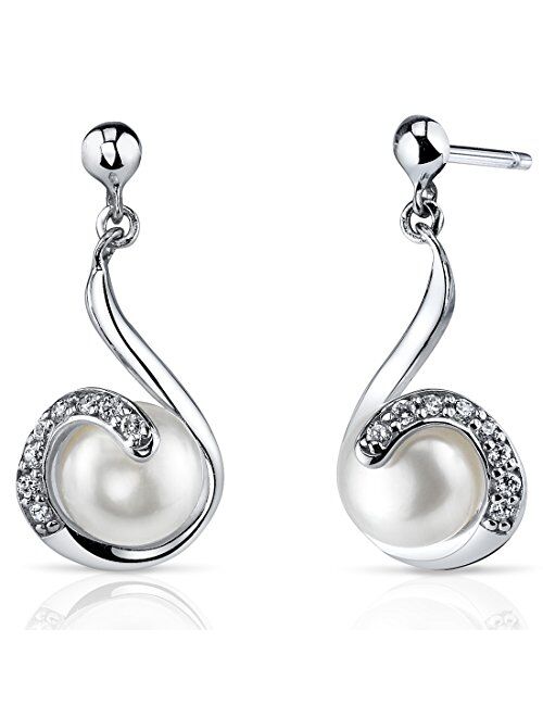 Peora Sterling Silver Freshwater Cultured White Pearl Pendant Necklace and Drop Earrings, Round Button Swirl Drop