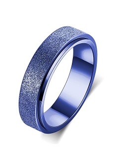 Oreillestar Titanium Stainless Steel Anxiety Ring for Women Men, Size 6-12, Width 6MM, 5-Color: Rose Gold-Rainbow-Silver-Black-Blue, Sand Blasted Finished