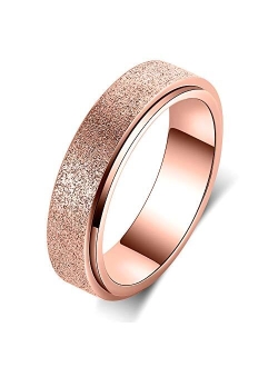 Oreillestar Titanium Stainless Steel Anxiety Ring for Women Men, Size 6-12, Width 6MM, 5-Color: Rose Gold-Rainbow-Silver-Black-Blue, Sand Blasted Finished