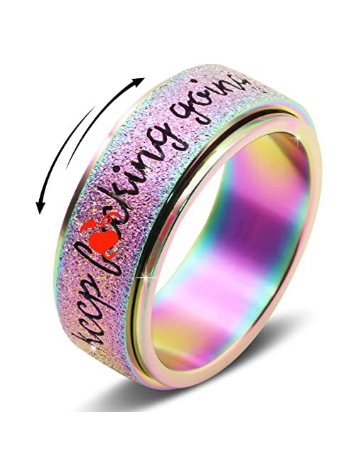 Oreillestar Titanium Stainless Steel Anxiety Ring for Women Men, Size 6-12, Width 6MM, 5-Color: Rose Gold-Rainbow-Silver-Black-Blue, Sand Blasted Finished