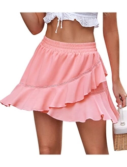 Women's Short Skirts Mini A Line Skater Skirts Summer Casual Flowy High Waisted Ruffle Skirt