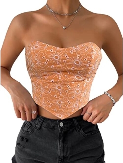 Women's Paisley Print Tie Back Strapless Tube Bandana Cami Crop Top