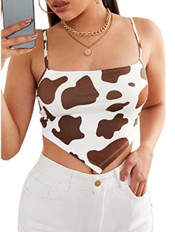 Women's Cow Print Hanky Hem Cami Sleeveless Bandana Crop Top