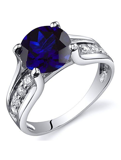 Peora Created Blue Sapphire Cathedral Solitaire Ring for Women 925 Sterling Silver, 2.75 Carats Round Shape 8mm, Sizes 5-9