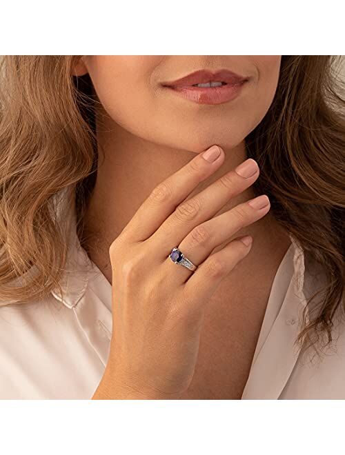 Peora Created Blue Sapphire Cathedral Solitaire Ring for Women 925 Sterling Silver, 2.75 Carats Round Shape 8mm, Sizes 5-9