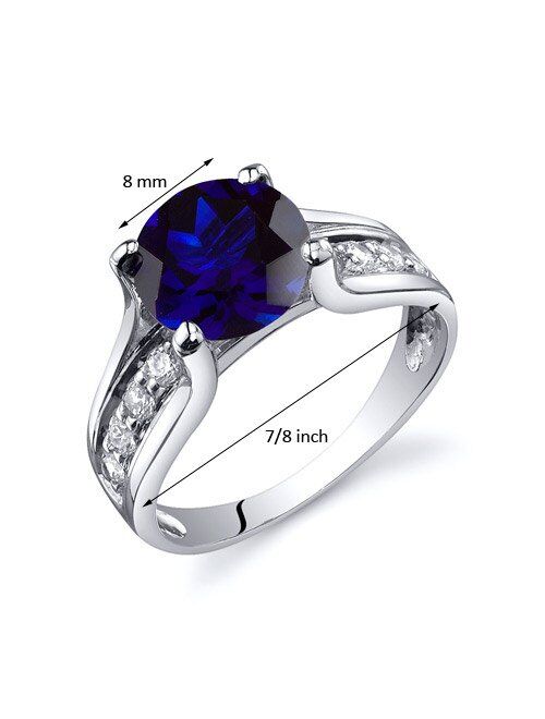 Peora Created Blue Sapphire Cathedral Solitaire Ring for Women 925 Sterling Silver, 2.75 Carats Round Shape 8mm, Sizes 5-9