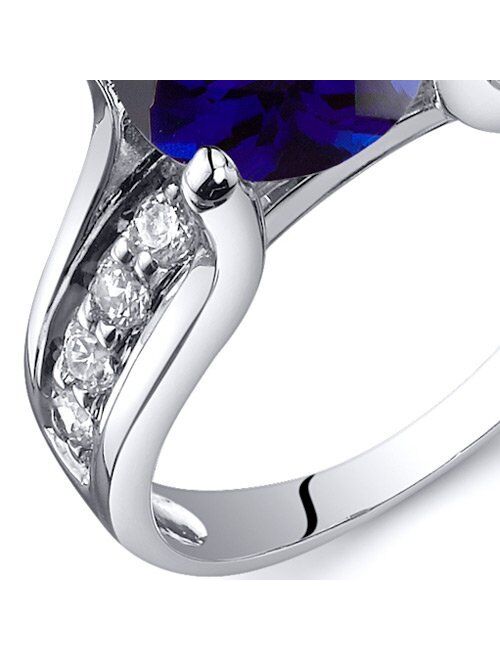 Peora Created Blue Sapphire Cathedral Solitaire Ring for Women 925 Sterling Silver, 2.75 Carats Round Shape 8mm, Sizes 5-9