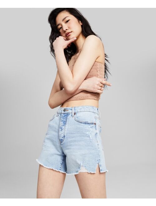 And Now This Women's High-Rise Frayed-Hem Jean Shorts