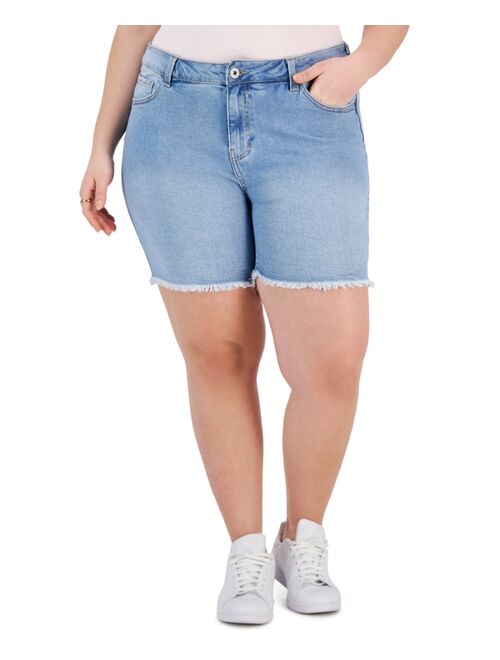 Celebrity Pink Trendy Plus Size Frayed Bermuda Denim Shorts