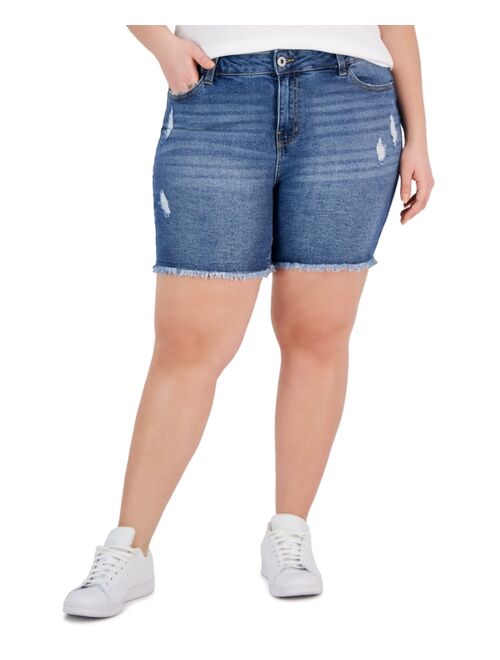 Celebrity Pink Trendy Plus Size Frayed Bermuda Denim Shorts