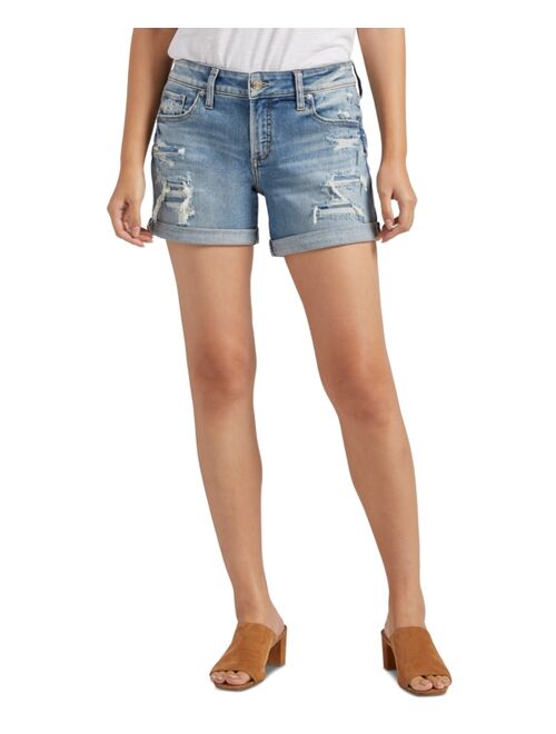 Silver Jeans Co. Women's Mid-Rise Ripped Denim Boyfriend Shorts