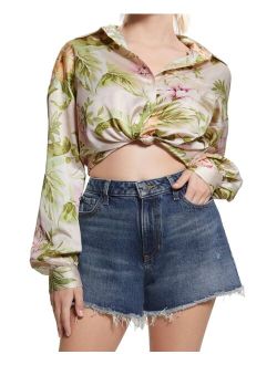 Women's Relaxed Cut-Off Denim Midi Shorts