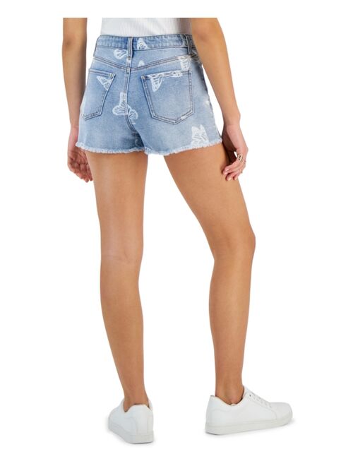 Tinseltown Juniors' High Rise Frayed-Hem Denim Mom Shorts, Created for Macy's