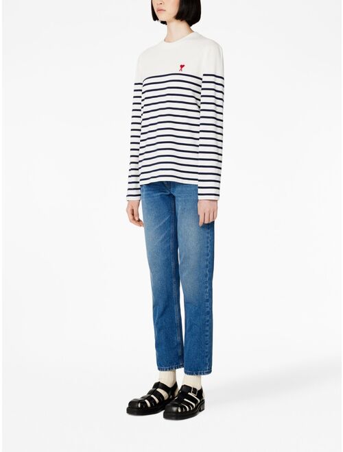 AMI Paris Ami de Coeur Breton-stripe T-shirt