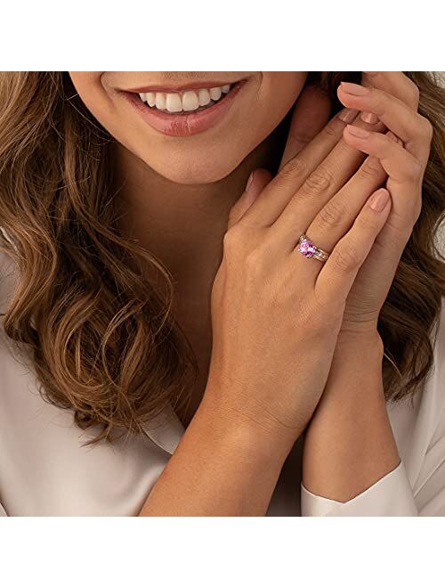 Peora Created Pink Sapphire Cathedral Solitaire Ring for Women 925 Sterling Silver, 2.75 Carats Round Shape 8mm, Sizes 5-9