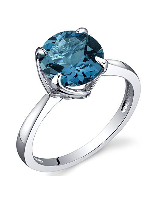 Peora London Blue Topaz Elegant Solitaire Ring for Women 925 Sterling Silver, Natural Gemstone, 2.25 Carats Round Shape 8mm, Sizes 5 to 9