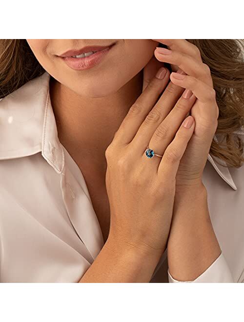 Peora London Blue Topaz Elegant Solitaire Ring for Women 925 Sterling Silver, Natural Gemstone, 2.25 Carats Round Shape 8mm, Sizes 5 to 9