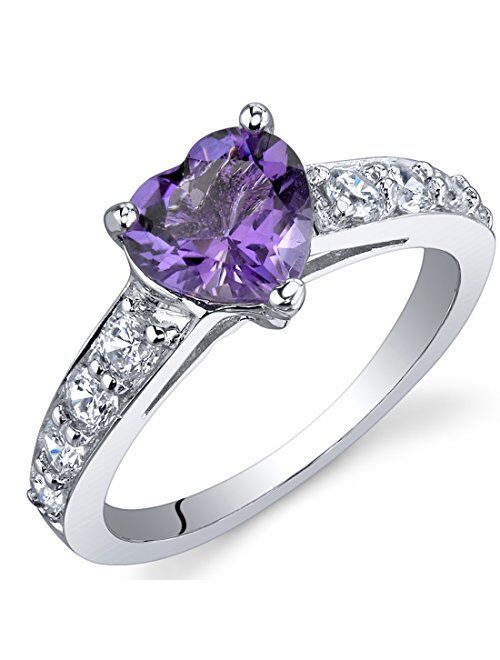 Peora Amethyst Heart Promise Ring for Women 925 Sterling Silver, Natural Gemstone Birthstone, 1 Carat Heart Shape 7mm, Sizes 5 to 9