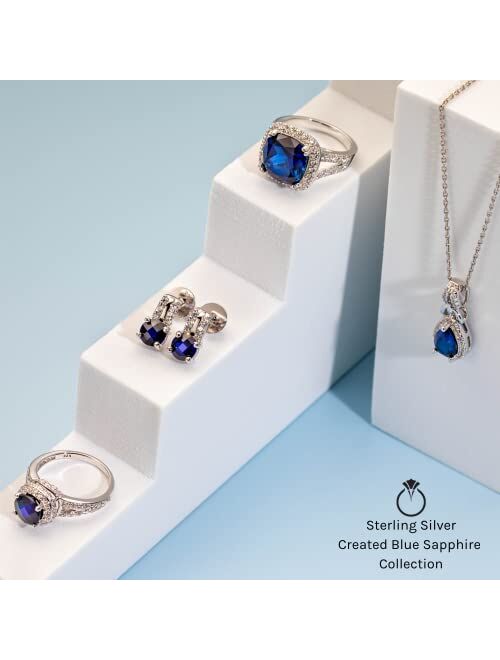 Peora Created Blue Sapphire Earrings for Women 925 Sterling Silver, 2 Carats Total Oval Shape 7x5mm, Friction Backs