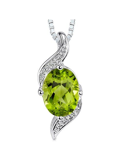 Peora Peridot Pendant Necklace for Women 925 Sterling Silver, Natural Gemstone, 1.25 Carats Oval Shape 8x6mm, with 18 inch Chain