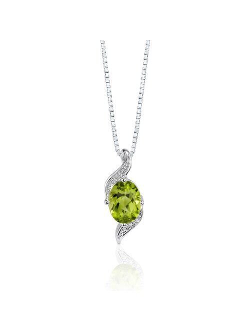 Peora Peridot Pendant Necklace for Women 925 Sterling Silver, Natural Gemstone, 1.25 Carats Oval Shape 8x6mm, with 18 inch Chain