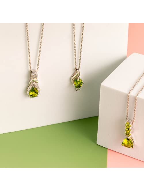 Peora Peridot Pendant Necklace for Women 925 Sterling Silver, Natural Gemstone, 1.25 Carats Oval Shape 8x6mm, with 18 inch Chain