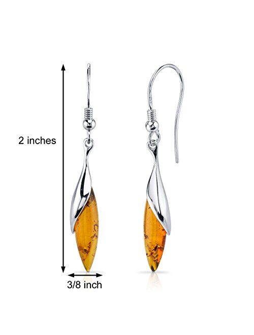 Peora Genuine Baltic Amber Designer Drop Pendant Necklace and Earrings in Sterling Silver, Rich Cognac Color