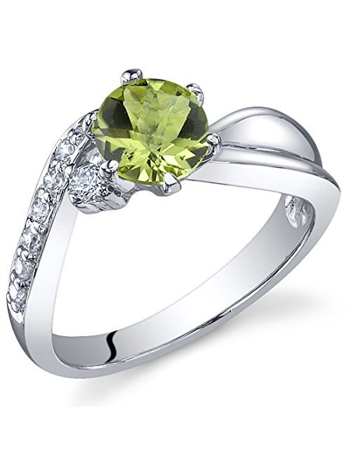 Peora Peridot Ethereal Solitaire Ring for Women 925 Sterling Silver, Natural Gemstone, 0.75 Carat Round Shape 6mm, Comfort Fit, Sizes 5 to 9