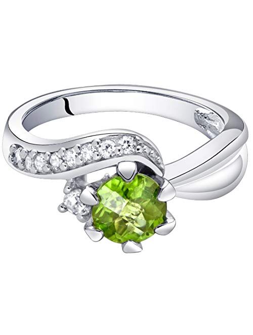 Peora Peridot Ethereal Solitaire Ring for Women 925 Sterling Silver, Natural Gemstone, 0.75 Carat Round Shape 6mm, Comfort Fit, Sizes 5 to 9