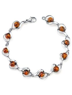 Genuine Baltic Amber Pendant Necklace, Earrings and Bracelet in Sterling Silver, Spiral Round Design, Rich Cognac Color
