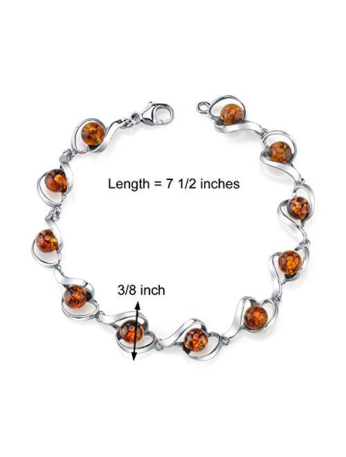 Peora Genuine Baltic Amber Pendant Necklace, Earrings and Bracelet in Sterling Silver, Spiral Round Design, Rich Cognac Color