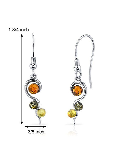 Peora Genuine Baltic Amber Pendant Necklace and Earrings in Sterling Silver, Three Stone Squiggle Rich Cognac, Honey and Olive Colors