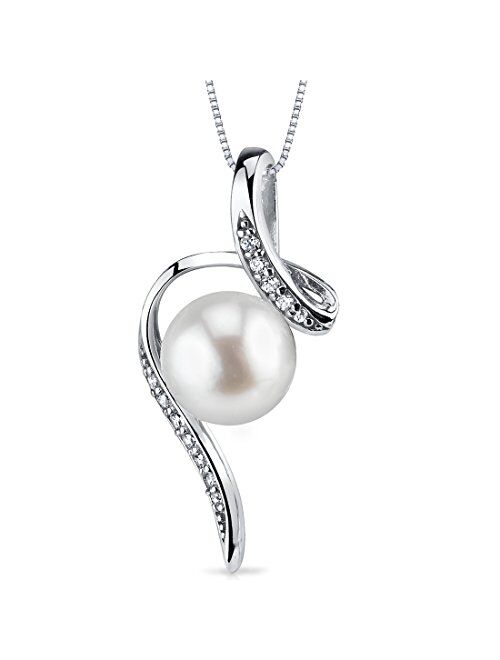 Peora Sterling Silver Freshwater Cultured White Pearl Pendant Necklace and Earrings, Round Spiral Design